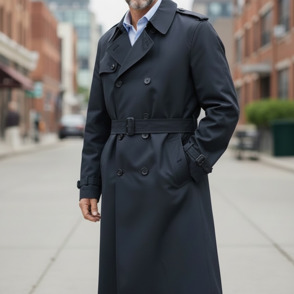 NWOT LONDON FOG Vtg Men's Double-Breasted Navy Trench W/Full Winter Lining, 42L